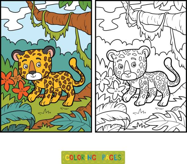 ilustrações, clipart, desenhos animados e ícones de livro de coloração, jaguar - 4738