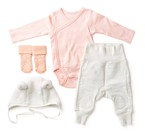 istock Set of pink baby clothes, from above 649512032