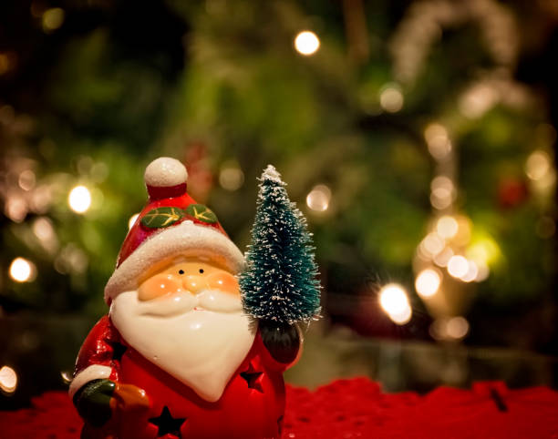 istock Santa Claus decoration with Christmas tree behind 649514670