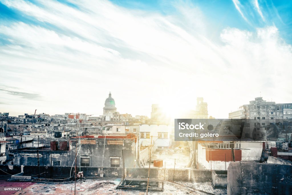 Havanna citscape with Capitol at sundown Havanna, cuba,  citscape , Capitol ,sunset , palm tree, aerial view Aerial View Stock Photo