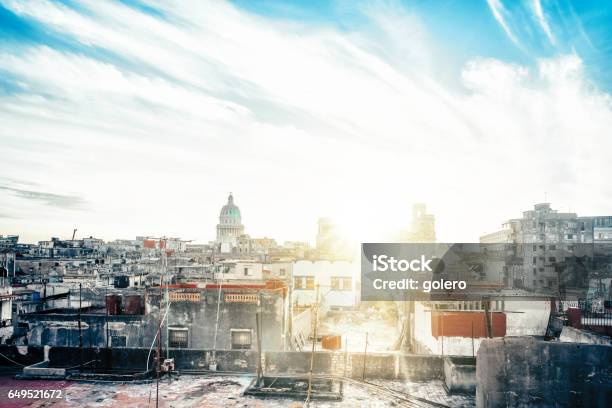 Havanna Citscape With Capitol At Sundown Stock Photo - Download Image Now - Aerial View, Capital Cities, Capitolio