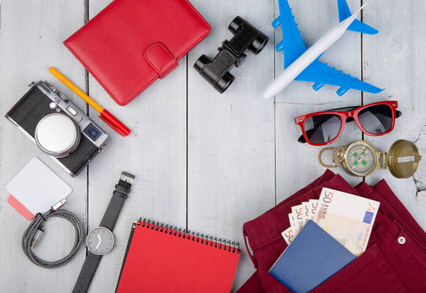 istock plane, passport, money, camera, compass, sunglasses, binoculars, jeans 649524962