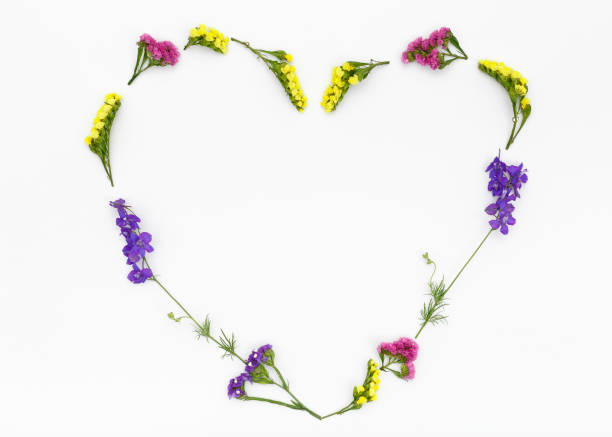 istock Love heart, valentines flowers background. Top view, flat lay 649531526
