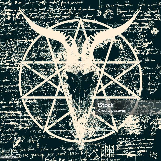 Illustration With Skull Of Goat And Pentagram Stock Illustration - Download Image Now - Engraved Image, Shaman, Pentagram