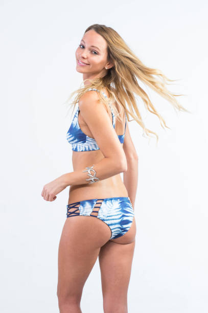 Blonde woman in bikini stock photo