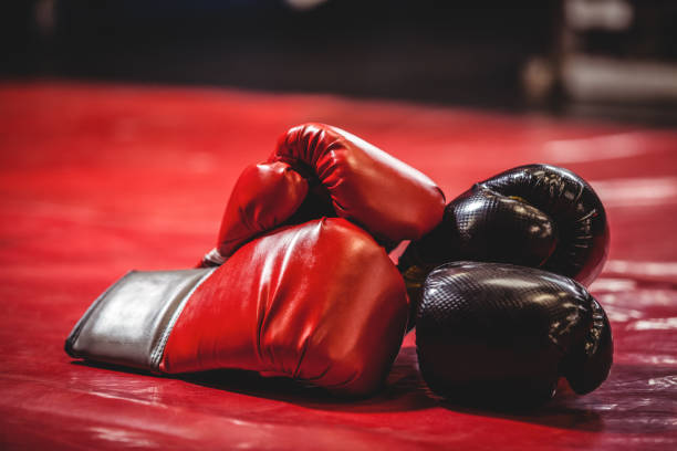 istock Pair of black and red boxing gloves 649563838