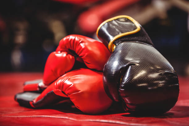 istock Pair of black and red boxing gloves 649563878