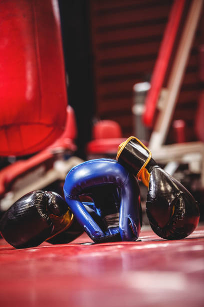 istock Boxing headgear and pair of gloves 649563904