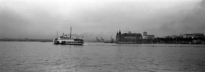 A Nostalgic black and white analog picture of Haydarpasa Train Station from the seahaydarpasa