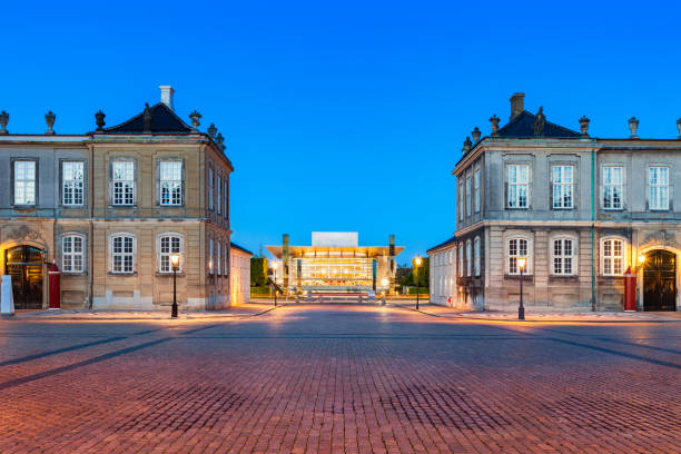 il palazzo di amalienborg e il teatro dell'opera di copenaghen danimarca - copenhagen opera denmark opera house foto e immagini stock