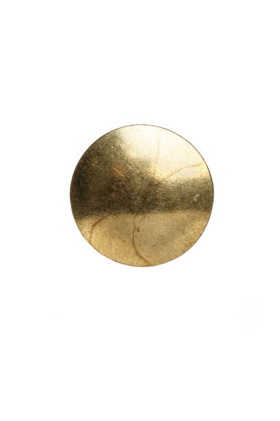Golden Thumb Tack head Thumb Tack / Push Pin head with a white background gold thumb tacks stock pictures, royalty-free photos & images