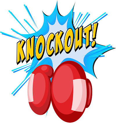 Expression knockout and boxing gloves illustration