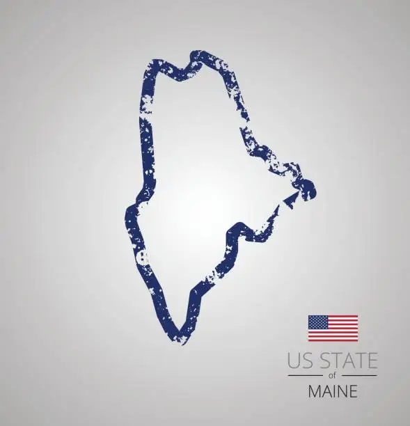 Vector illustration of Maine State Grunge Outline