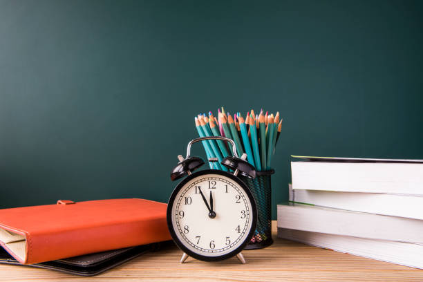 istock Concept of education or back to school on green background 649615340