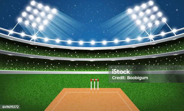 Cricket Stadium With Neon Lights Arena Stock Illustration - Download Image Now - Cricket Field, Sport of Cricket, Stadium