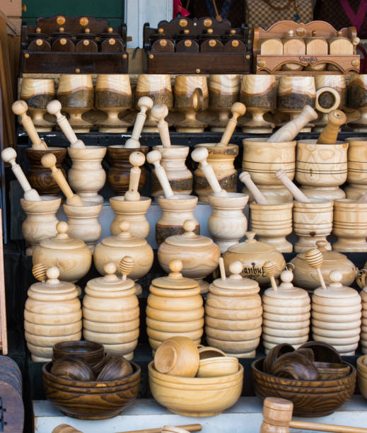 istock wooden mortars and pestles as a kitchenware 649619664