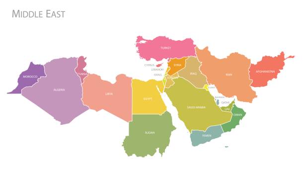 중동 지도입니다. - 리비아 일러스트 stock illustrations