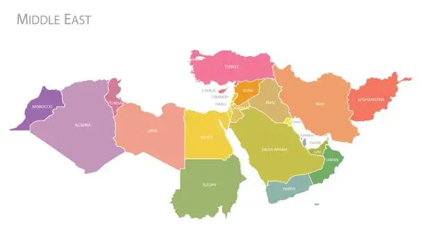 Vector illustration of Map of Middle East.