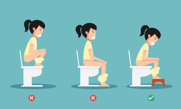 unhealthy vs healthy positions for defecate unhealthy vs healthy positions for defecate illustration, vector defection stock illustrations