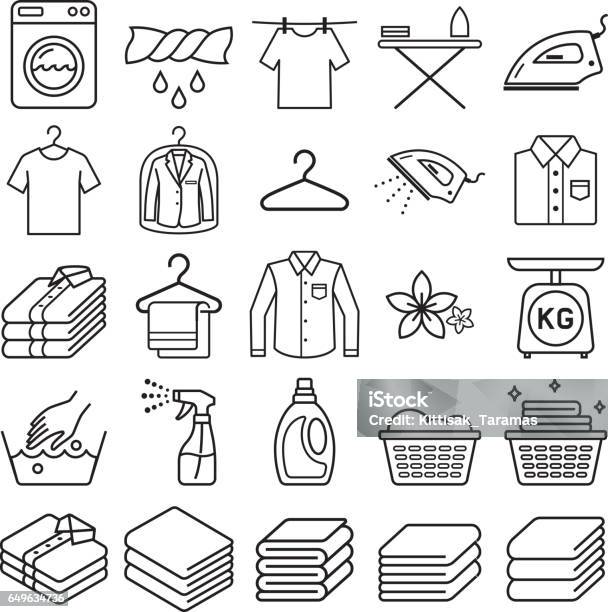 Icone Del Servizio Di Lavanderia - Immagini vettoriali stock e altre immagini di Icona - Icona, Abbigliamento, Fare il bucato