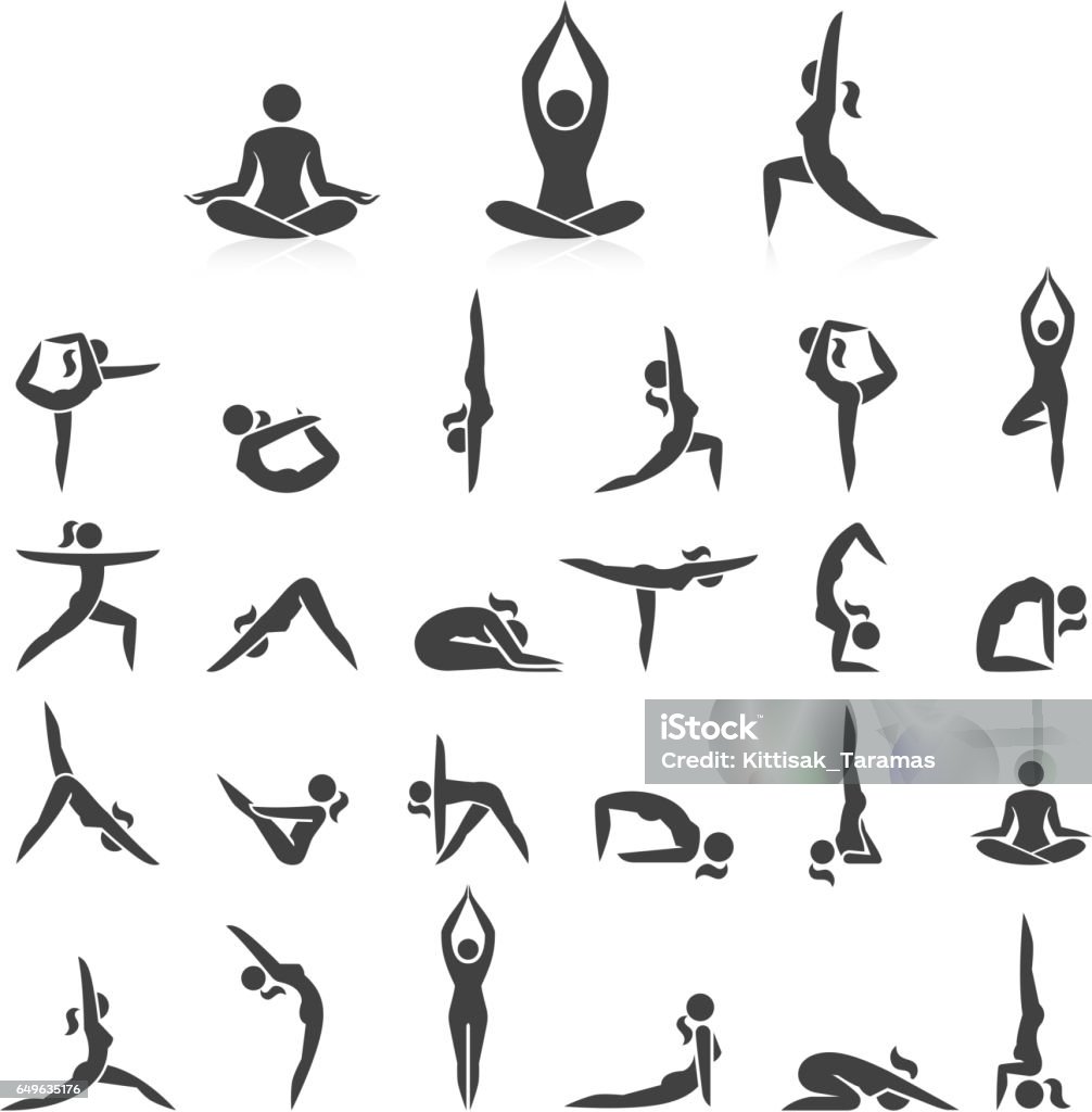 Yoga woman poses icons set. Yoga stock vector