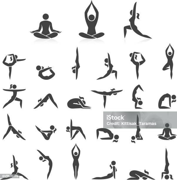 Yoga Woman Poses Icons Set Stock Illustration - Download Image Now - Yoga, Icon, Women