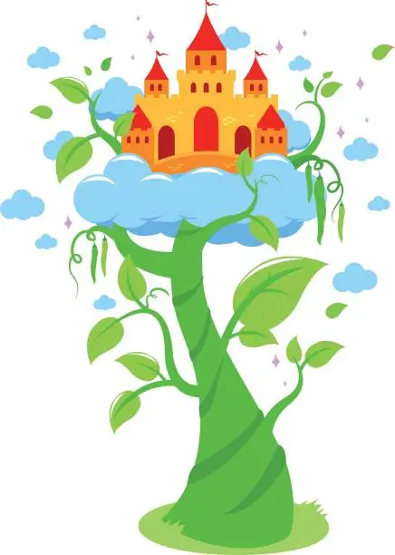 Vector illustration of Magic beanstalk and castle