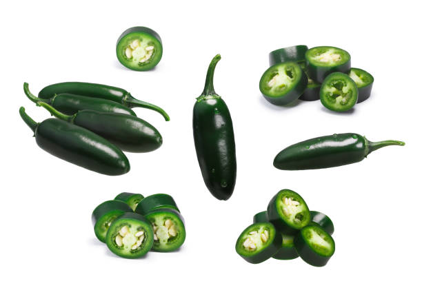 istock Set of unripe Serrano peppers, paths 649642732