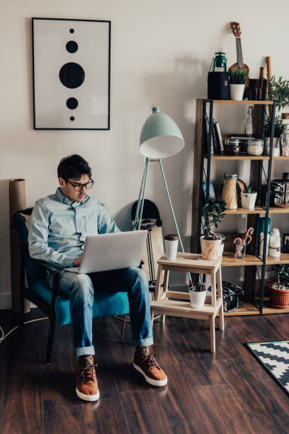 istock Carefree writer working at home office 649642890