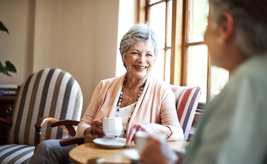 Shot of two senior women having tea together in a retirement home