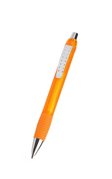istock Modern orange plastic ball point pen isolated with clipping path 649646292