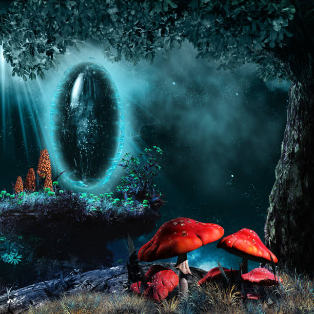 istock Magic portal and red mushrooms 649647208
