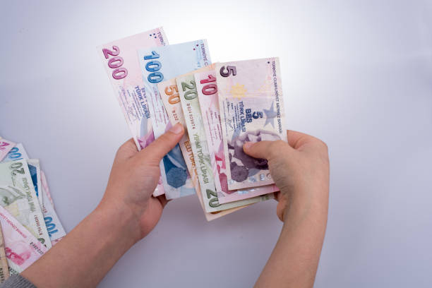 istock Hand holding Turksh Lira banknotes  in hand 649661404