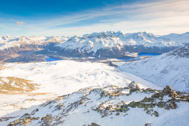 Looking at Saint Moritz and its lake from the mountain Piz Nair