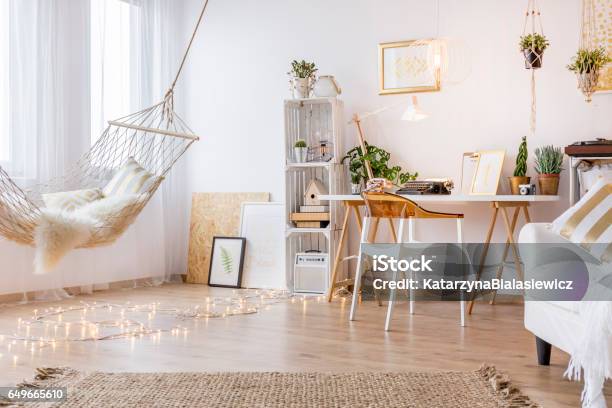 Cozy Working Place Stock Photo - Download Image Now - Boho, Hammock, Home Office