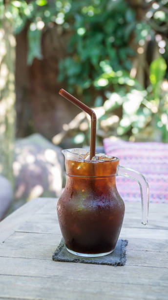 istock iced americano on a wooden table in a cafe. 649669696