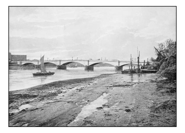 Antique London's photographs: Putney Bridge from the Middlesex Bank Antique London's photographs: Putney Bridge from the Middlesex Bank putney photos stock illustrations