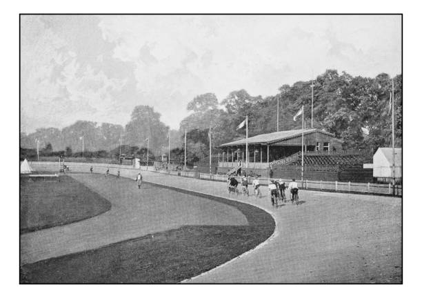 Antique London's photographs: Cycling at Herne Hill Antique London's photographs: Cycling at Herne Hill velodrome stock illustrations