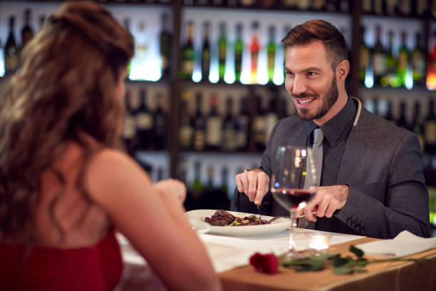 istock Dinner for couple in restaurant 649672220