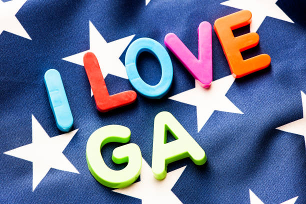 istock American flag with I Love GA word 649676678