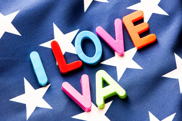 istock American flag with I Love VA word 649676902