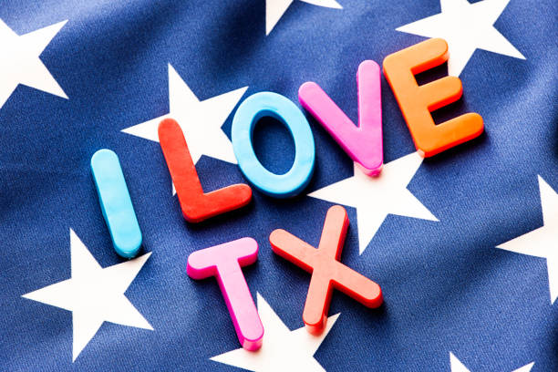 istock American flag with I Love TX  word 649676932