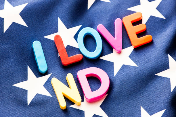 istock American flag with I Love ND word 649677042