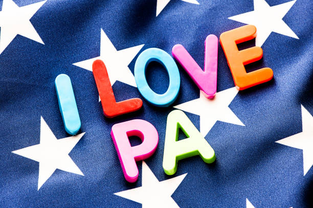 istock American flag with I Love PA word 649677044