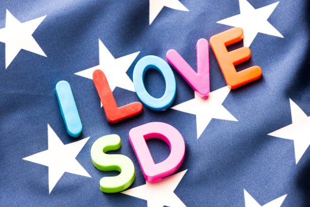 istock American flag with I Love SD word 649677174