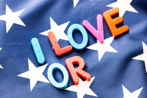 istock American flag with I Love OR word 649677188