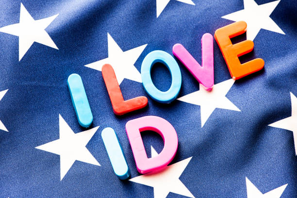 istock American flag with I Love ID word 649677236