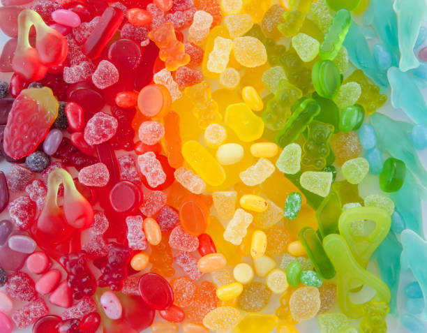 Colorful fruit gum Suesse fruit gum in different colours and shapes gummy candy stock pictures, royalty-free photos & images