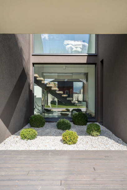 istock Patio of modern villa 649681210