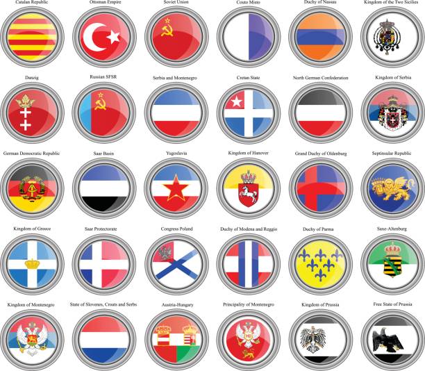 아이콘의 집합입니다. 유럽에 있는 이전 국가 깃발 - brazil serbia stock illustrations